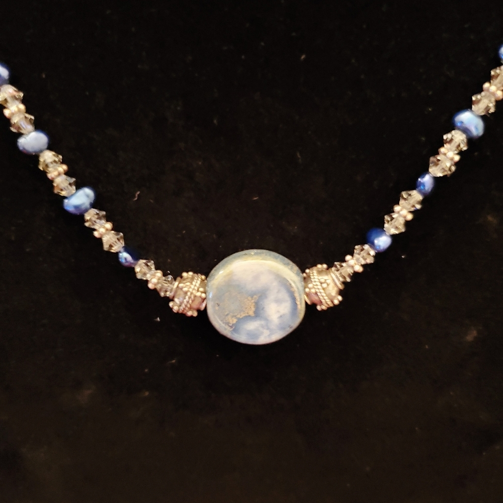 🎊HP🎊 Handcrafted Swarovski & Blue Pearl Necklace Set - Picture 6 of 10